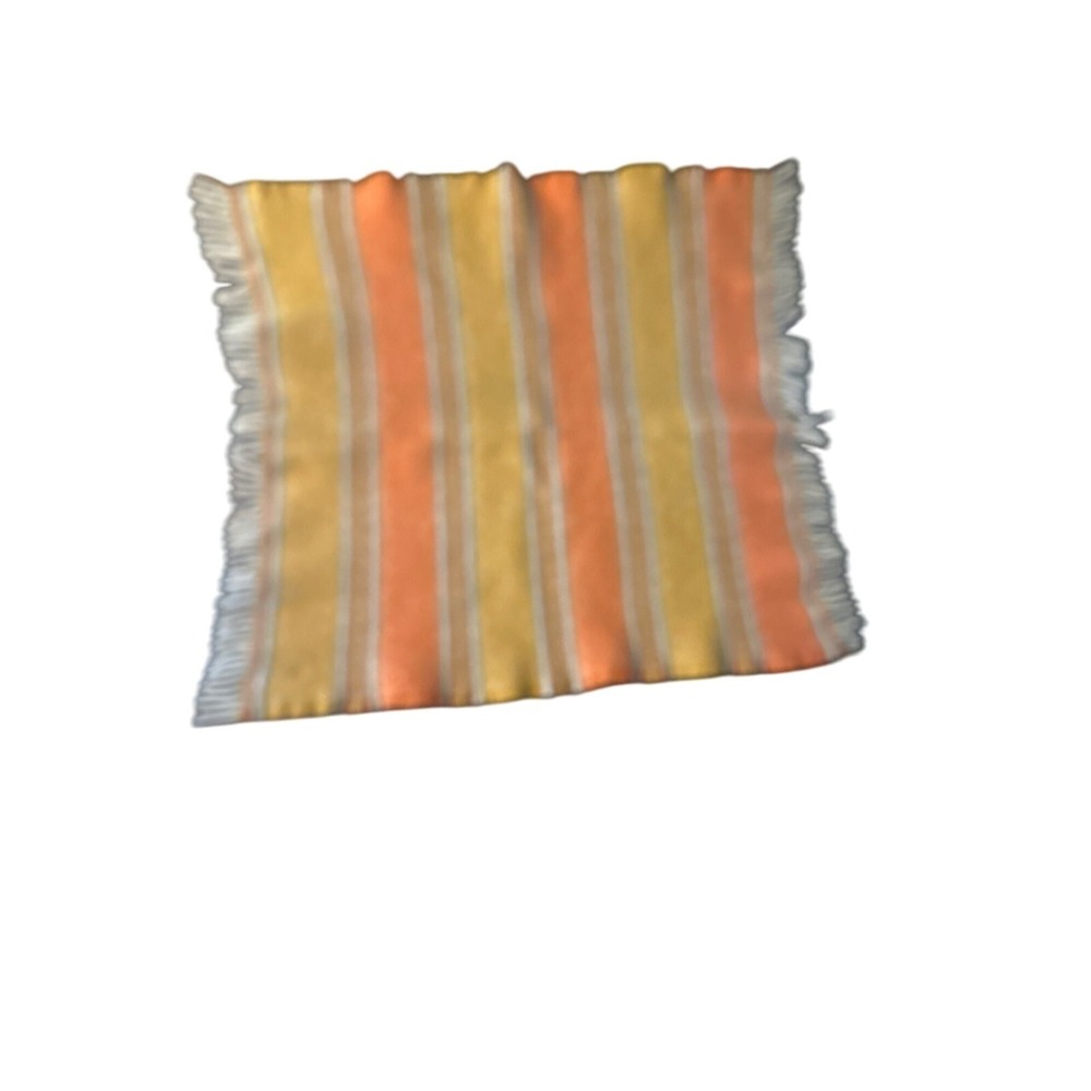 Faribault 100% Wool Lap Throw Blanket Yellow & Orange Stripes Fringe 37 x‎ 31